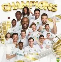South African Proteas cricket team celebrating ICC Test Championship win at Lord’s Cricket Ground