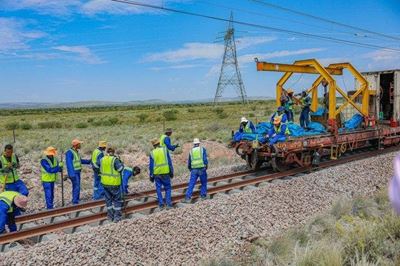 Transnet iron ore freight train on the Sishen-Saldanha railway in South Africa